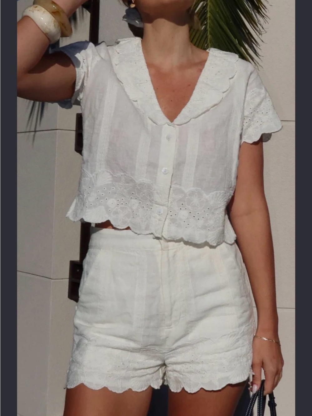 Show Me Your MuMu White Eyelet Button-Front Ruffle Top